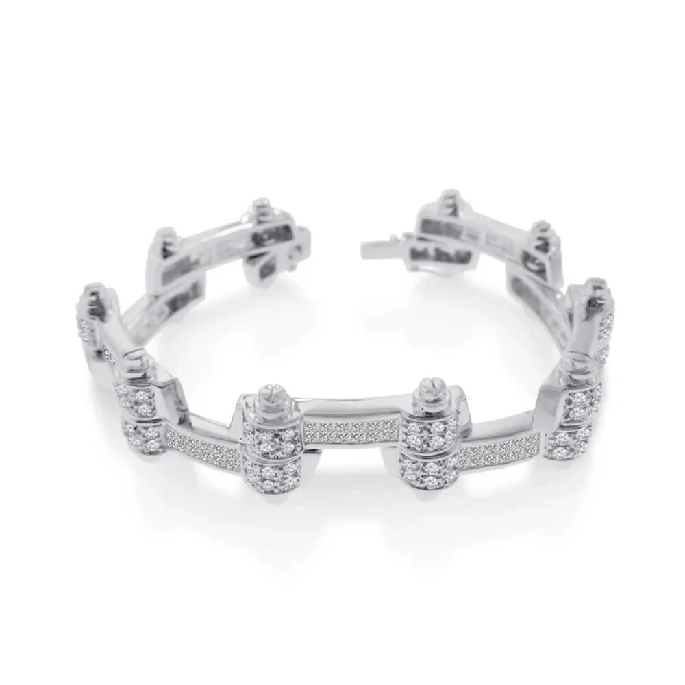 Rhodium Plated 925 Sterling Silver DC CZ Alternating Hinge Men's Bracelet 9